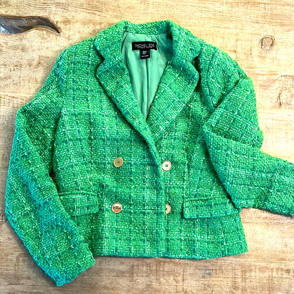 Rachel Zoe Chanel looking jacket bright green